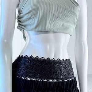 Black Floral Lace Waist‎ Belt OS Tie Corset Wide Boho Witchy Romantic Gypsy